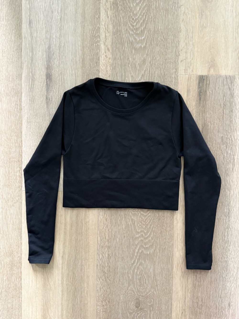 Offline By Aerie Black Long Sleeve Cropped Crewneck Top Size Medium
